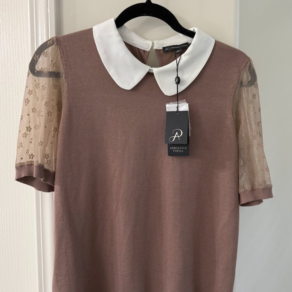 Adrianna Papell Taupe Blouse with White Collar